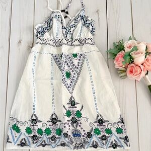 Vintage Cotton White with Blue and Green Floral Sundress